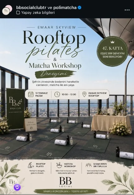rooftop pilates matcha etkinliği